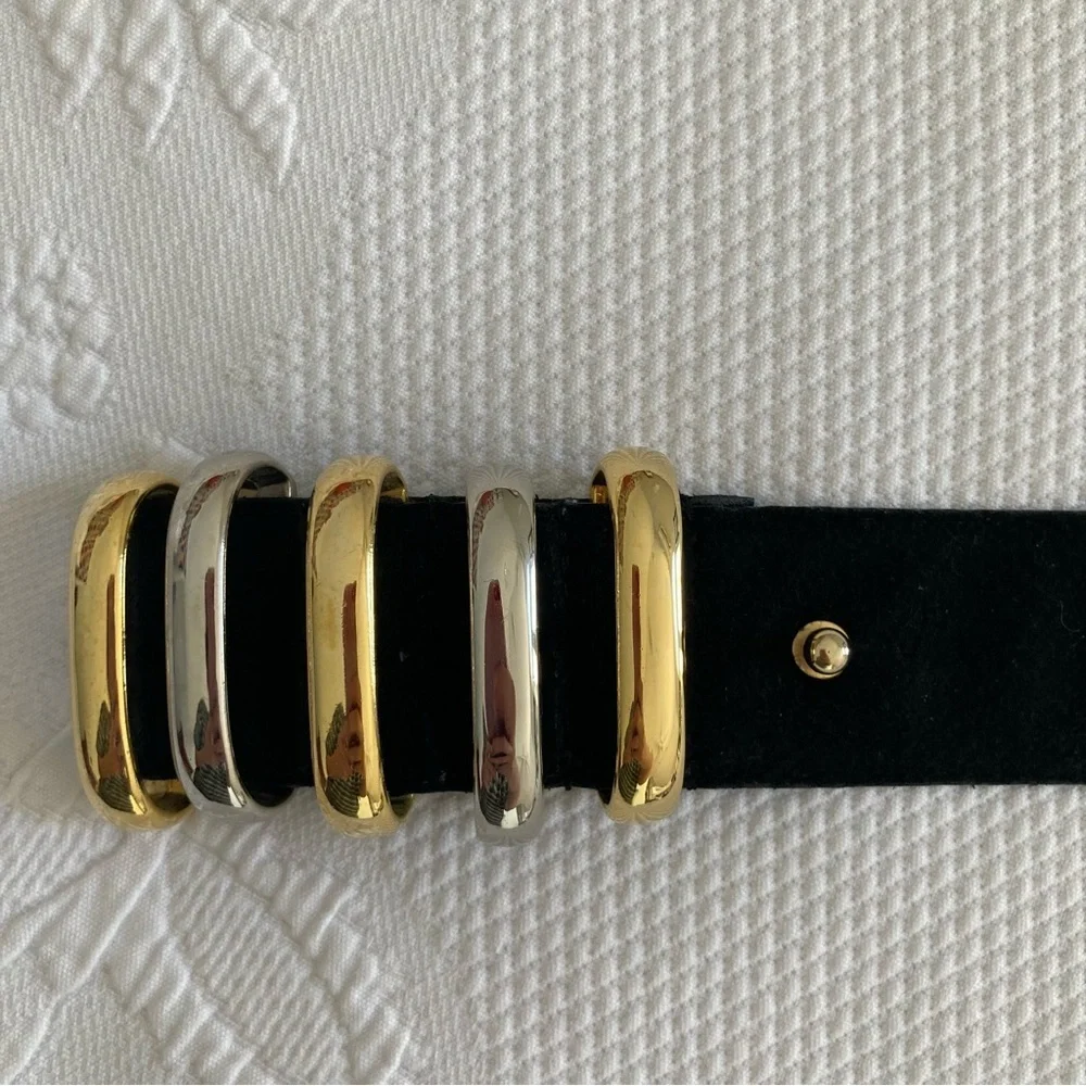 Vintage 90s Architect pig suede belt leather metal hardware quiet luxury 26”-28”